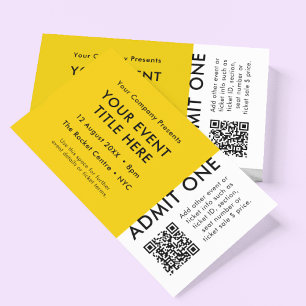 Carte De Visite Billet d'événement Jaune QR Code Concert Billet