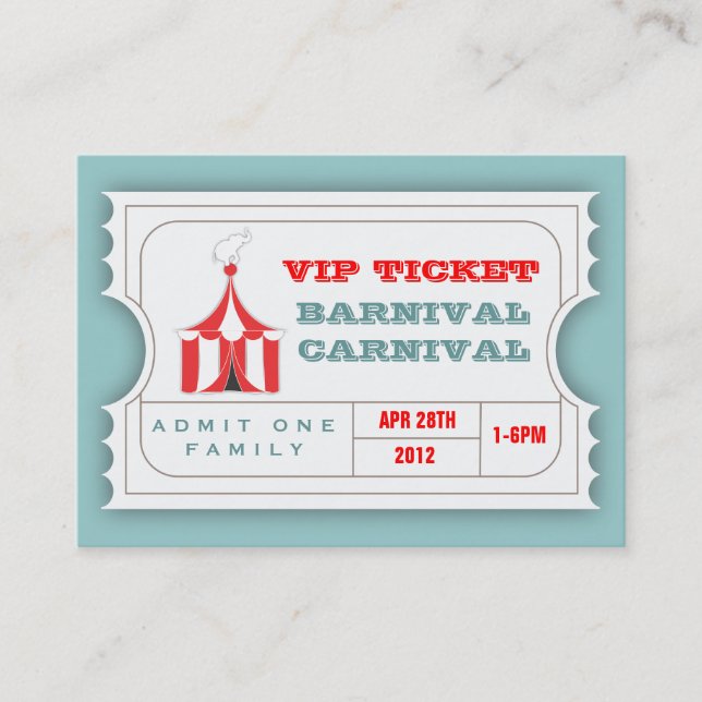 Carte De Visite Billet FAIT SUR COMMANDE d'admission de carnaval (Devant)