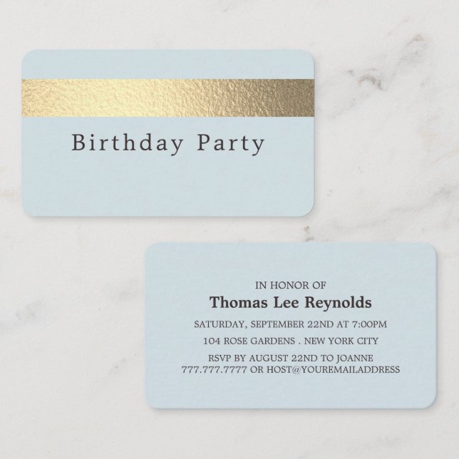 Carte De Visite Billet Gold Foil/Poudre Bleu/Anniversaire (Devant / Derrière)