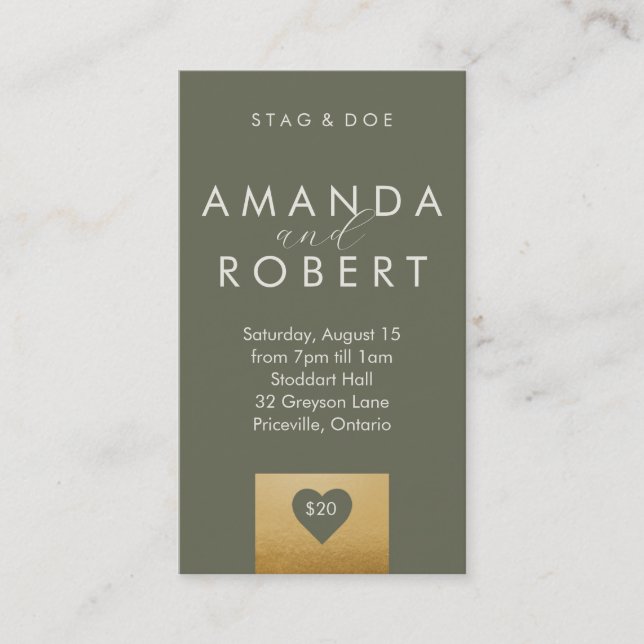 Carte De Visite Billet Gold Heart Stag & Doe (Devant)