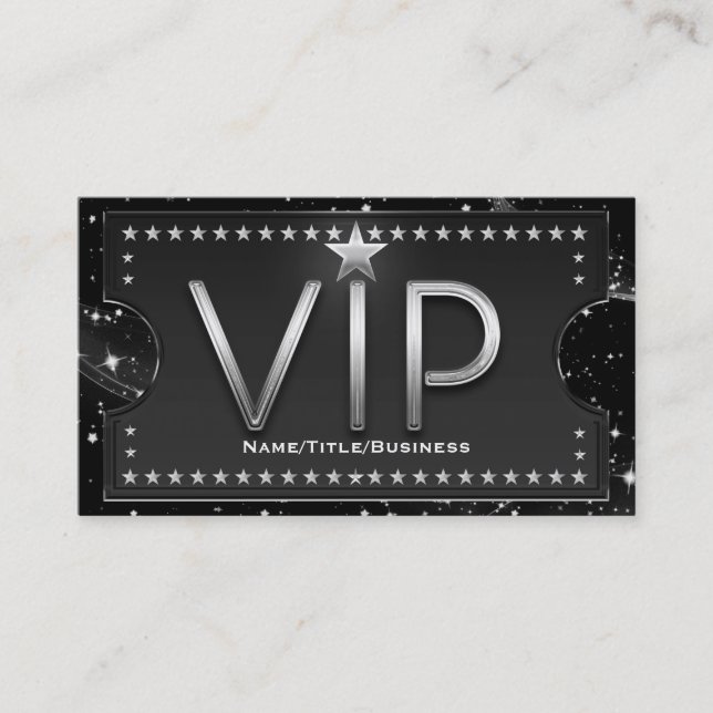 Carte De Visite Billet personnalisé Black & Silver Chic Glam VIP (Devant)