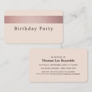Carte De Visite Billet rose Gold Foil Stripe, Pink Birthday Party