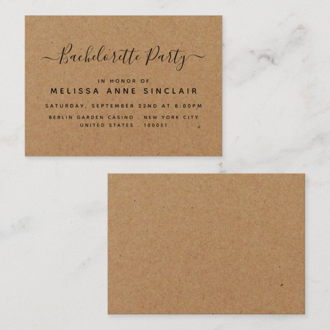 Carte De Visite Billet Rustic Country Bachelorette Party Kraft (Devant / Derrière)