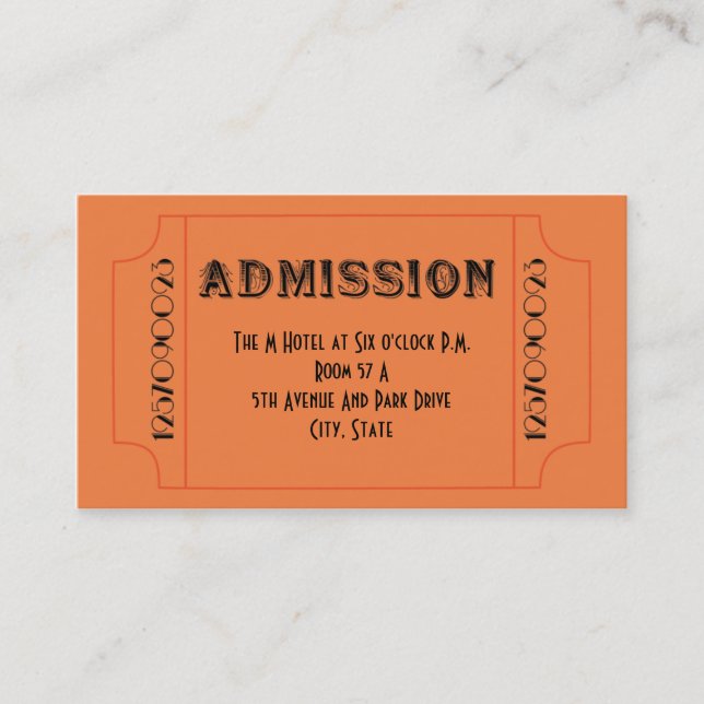 Carte De Visite Billets de la soirée à thème "Speakeasy" des année (Devant)