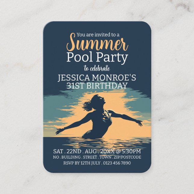 Carte De Visite Billets de remise pour anniversaire de piscine élé (Devant)