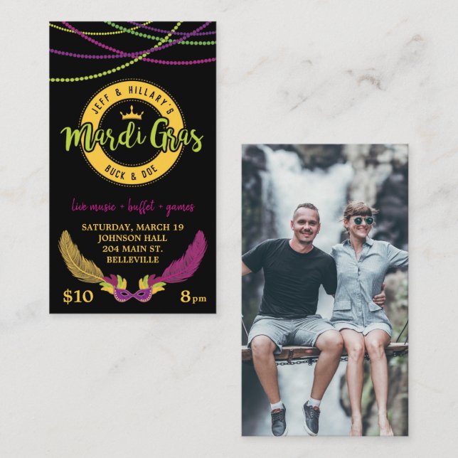 Carte De Visite Billets Mardi Gras Buck and Doe Jack et Jill (Devant / Derrière)