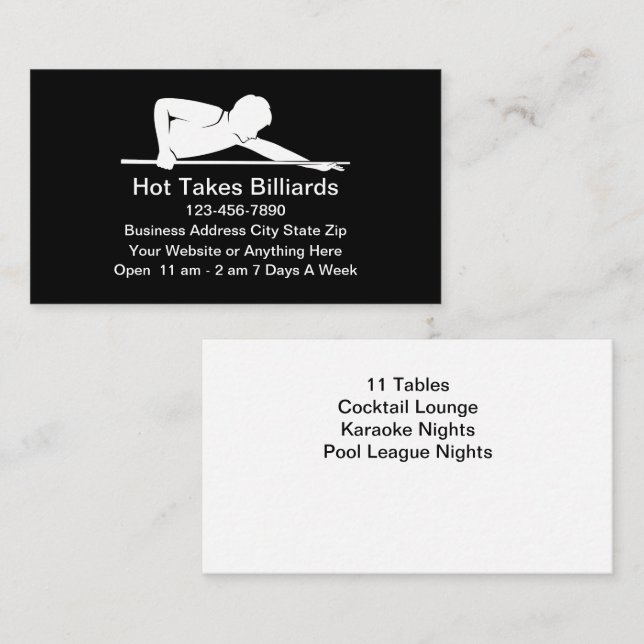 Carte De Visite Billiard Pool Hall Business Cards (Devant / Derrière)
