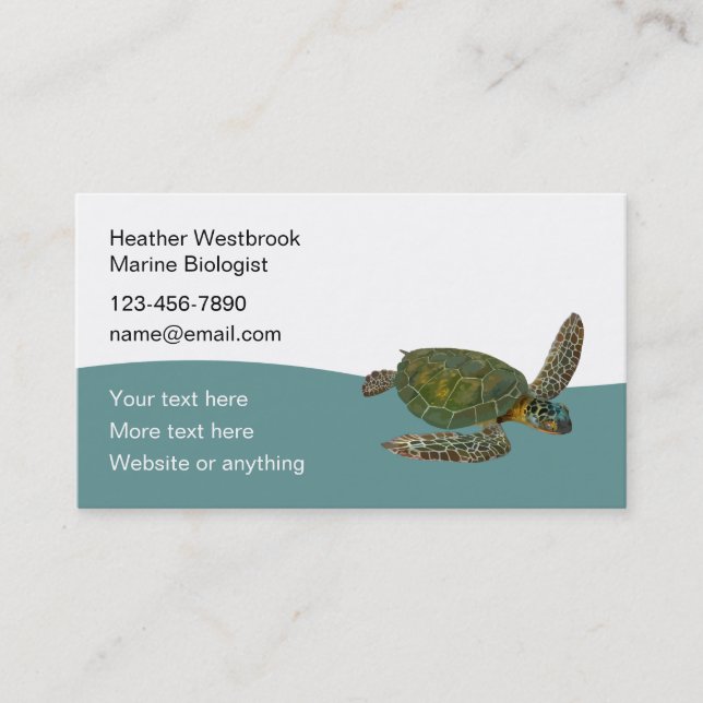 Carte De Visite Biologiste marin Thème de la tortue de mer  (Devant)