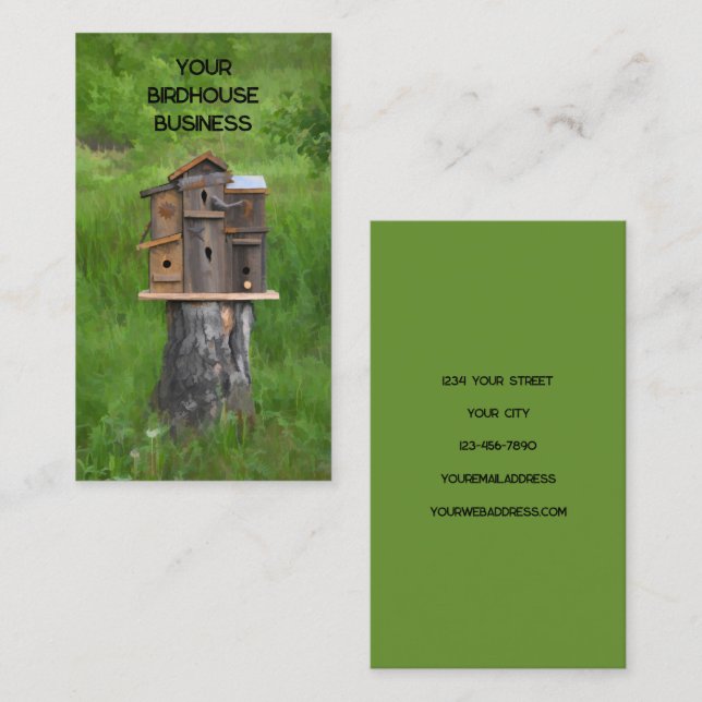 Carte De Visite Birdhouse Aquarelle Vert Russe Art Pays (Devant / Derrière)