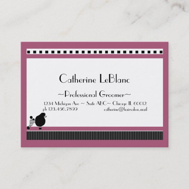 Carte De Visite Bistro Poodle en noir blanc et rose (Devant)
