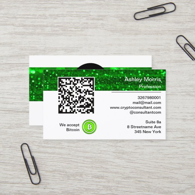 Carte De Visite Bit Me QR Code Nous Acceptons Bitcoin Économie ver (Devant/Arrière en situation)