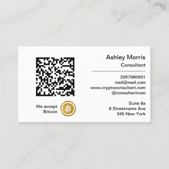 Carte De Visite Bit Me QR Code Nous Acceptons Bitcoins Consultant  (Devant)