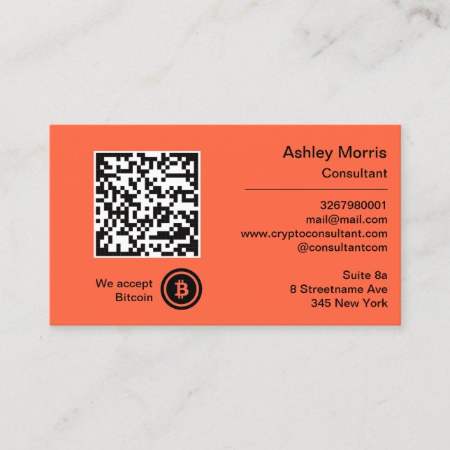 Carte De Visite Bit Me QR Code Nous Acceptons Bitcoins Consultant  (Devant)