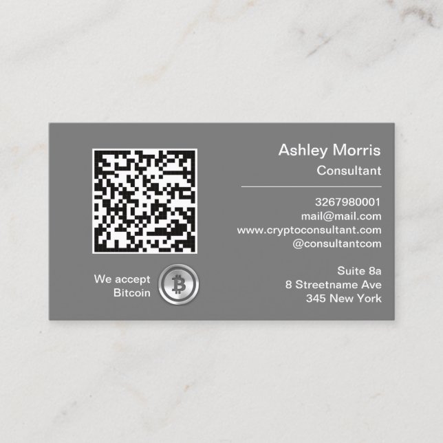 Carte De Visite Bit Me QR Code Nous Acceptons Bitcoins Custom Grey (Devant)