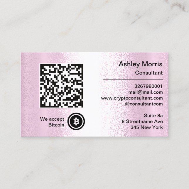 Carte De Visite Bit Me QR Code Nous Acceptons Bitcoins Custom Pink (Devant)