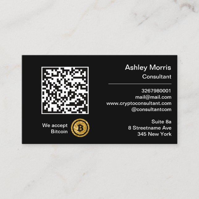 Carte De Visite Bit Me QR Code Nous Acceptons Bitcoins Logo Person (Devant)
