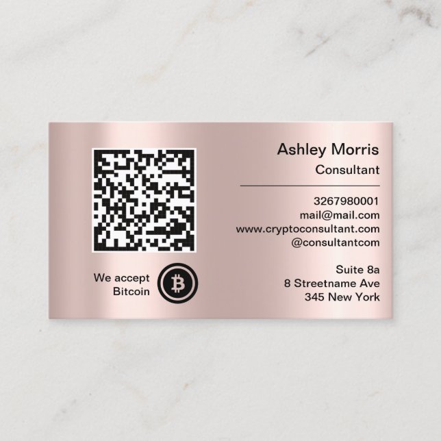 Carte De Visite Bit Me QR Code Nous Acceptons Bitcoins Logo Rose (Devant)