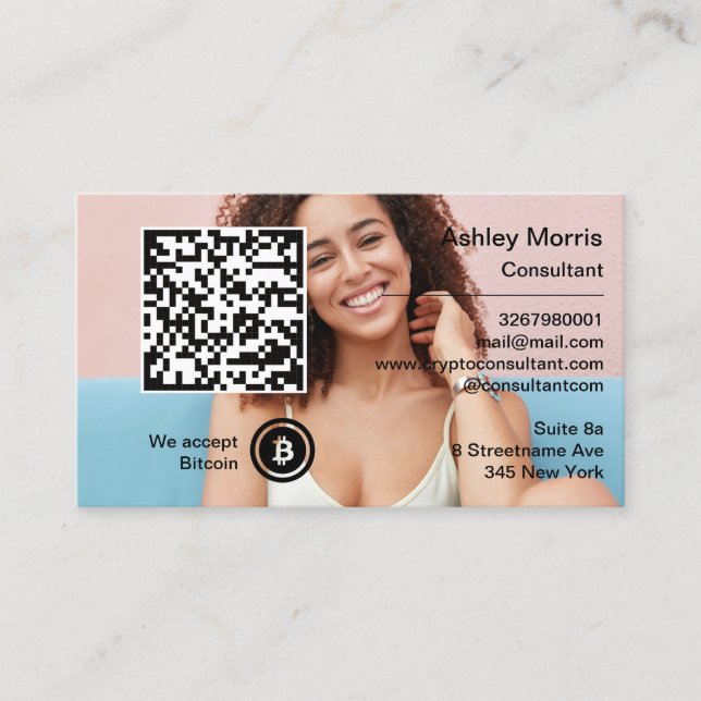 Carte De Visite Bit Me QR Code Nous Acceptons Bitcoins Photo Simpl (Devant)
