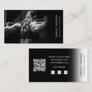 Carte De Visite Blac White Personal Trainer Fitness Photo QR Code