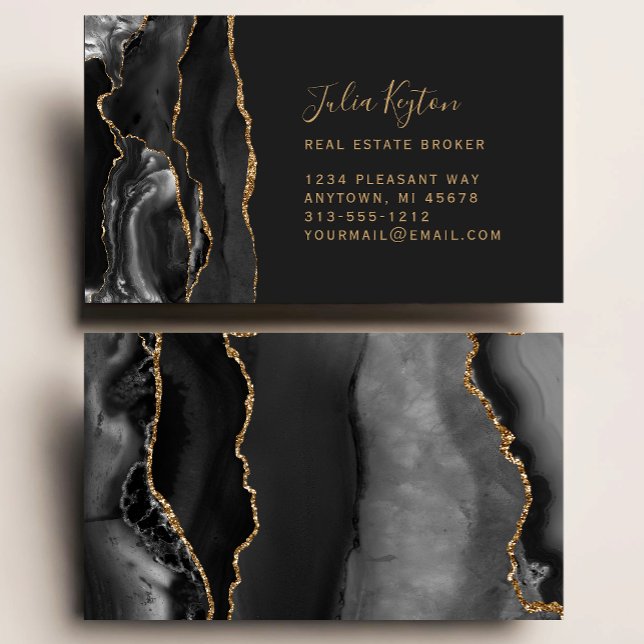 Carte De Visite Black Agate Geode Gold Parties scintillant Immobil (Créateur téléchargé)