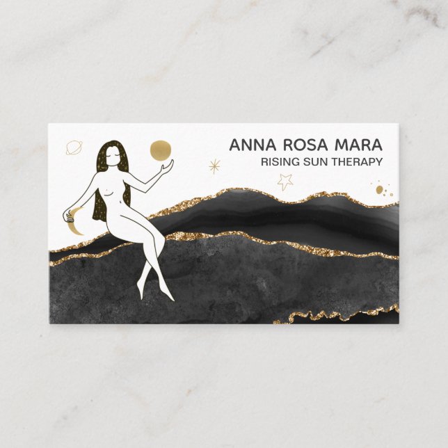Carte De Visite *~* Black Agate Gold Parties scintillant - Goddess (Devant)