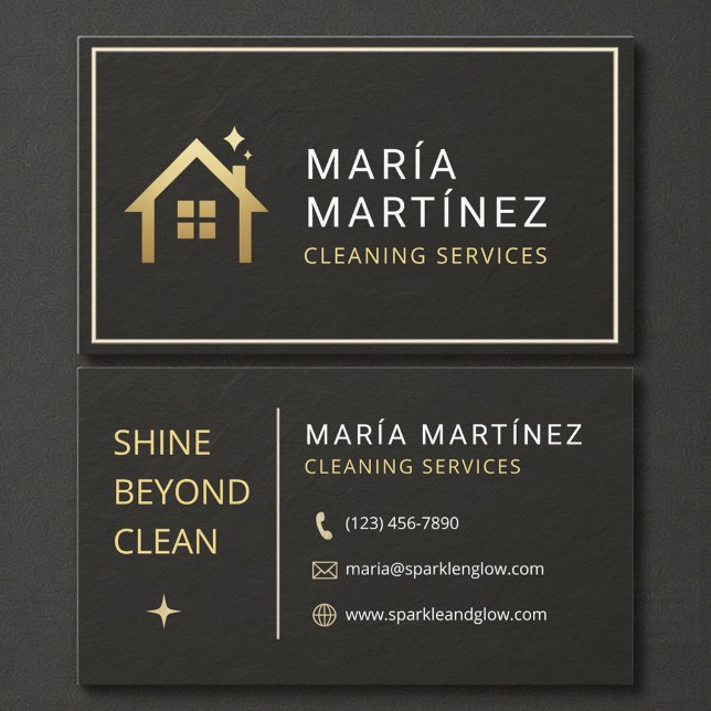 Carte De Visite Black and Gold House Cleaning Services Slate Stone (Créateur téléchargé)