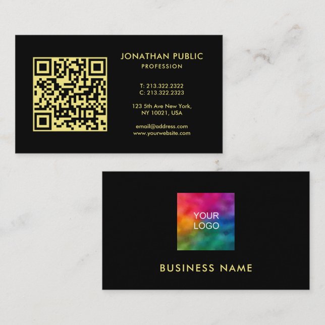 Carte De Visite Black And Gold Template QR Code Company Logo (Devant / Derrière)