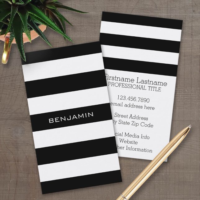 Carte De Visite Black and White Striped (Custom Business Card Template)