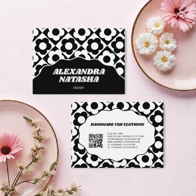 Carte De Visite Black Blanc Fleur Y2K Vêtements faits main (Créateur téléchargé)