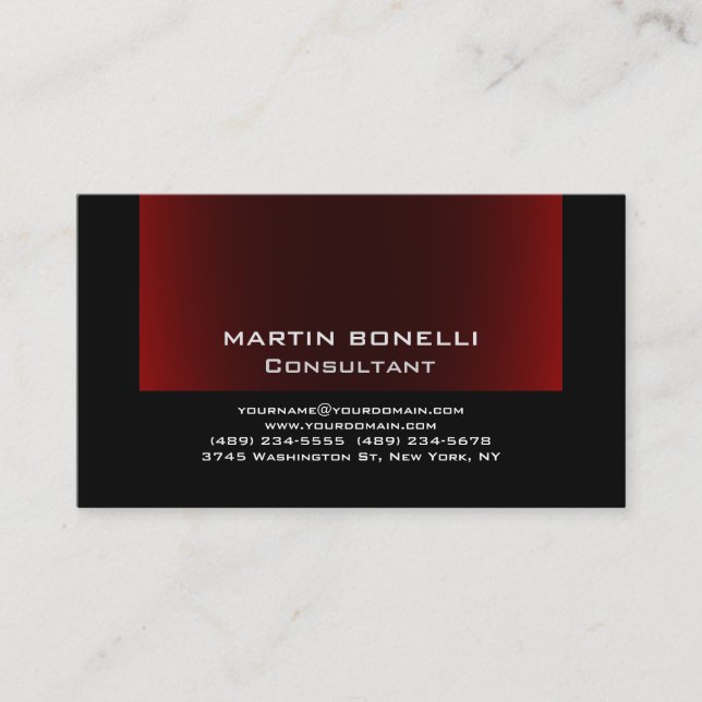 Carte De Visite Black Browny Rouge tendance Plain propre (Devant)