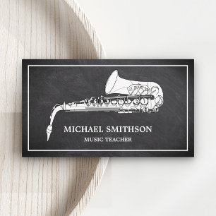 Carte De Visite Black Chalkboard White Saxophone Music Enseignant
