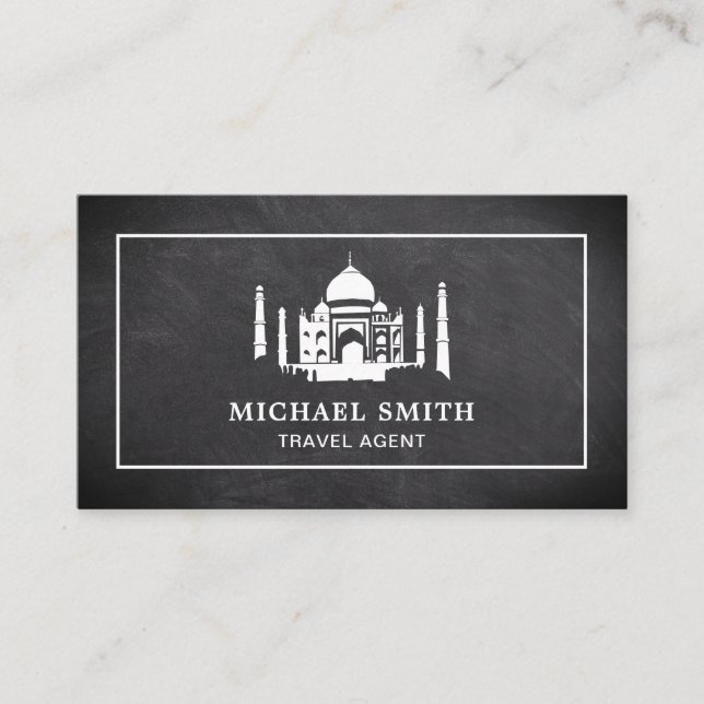 Carte De Visite Black Chalkboard White Taj Mahal Agent de voyage (Devant)