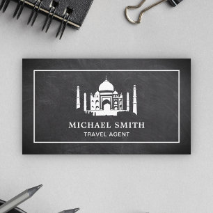 Carte De Visite Black Chalkboard White Taj Mahal Agent de voyage