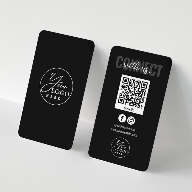 Carte De Visite Black Connect Us Social Media QR Code (Créateur téléchargé)