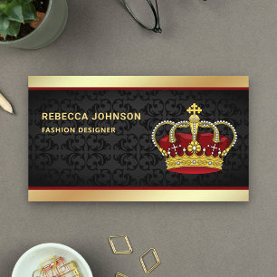 Carte De Visite Black Damas Faux Gold Foil Couronne rouge