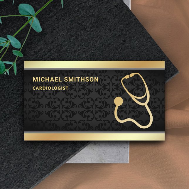 Carte De Visite Black Damas Gold Stethoscope Médicale professionne (Créateur téléchargé)