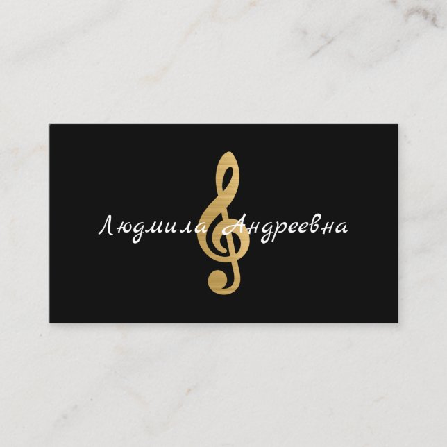 Carte De Visite Black et Faux Gold Foil Russe Musicien (Devant)
