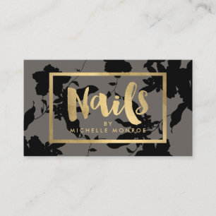 Carte De Visite Black Floral Gold Texte ongle Salon gris