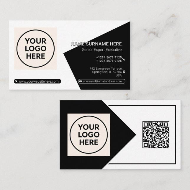 Carte De Visite Black Forme QR Code Professionnel Entreprise Moder (Devant / Derrière)