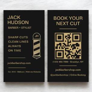 Carte De Visite Black Gold Barber Barber Coiffure QR Code
