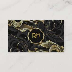 Carte De Visite Black Gold & Diamonds Motif-Élégant floral