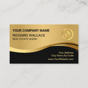 Carte De Visite Black Gold Foil Home Logo Immobilier QR Code
