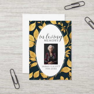 Carte De Visite Black & Gold Funeral Memorial Prayer Photo Card