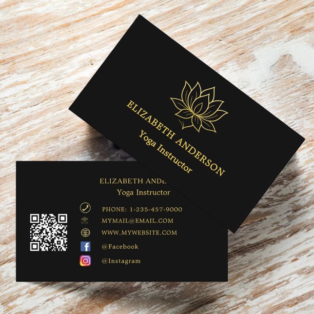 Carte De Visite Black gold lotus flower Yoga Instructor (Créateur téléchargé)