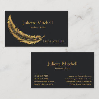 Carte De Visite Black & Gold Luxury Feather Makeup Artist