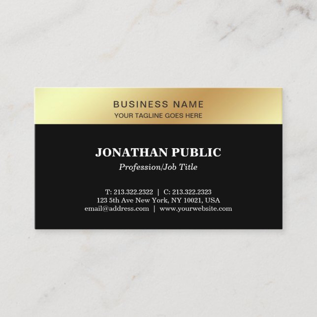Carte De Visite Black Gold Modèle Elegant Société moderne Sleek (Devant)