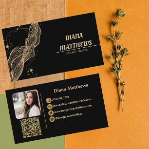 Carte De Visite Black Gold moderne, QR Code photo professionnelle