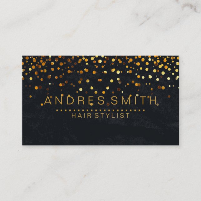 Carte De Visite Black Gold Parties scintillant Faux Foil Confetti  (Devant)