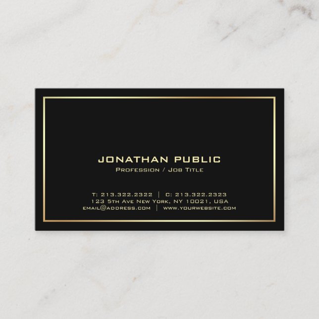 Carte De Visite Black Gold Plain Professionnel Moderne Élégant (Devant)