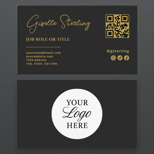 Carte De Visite Black & Gold Professional Company Logo QR Code (Créateur téléchargé)